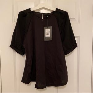 NWT Who What Wear Black Puff Sleeve Top